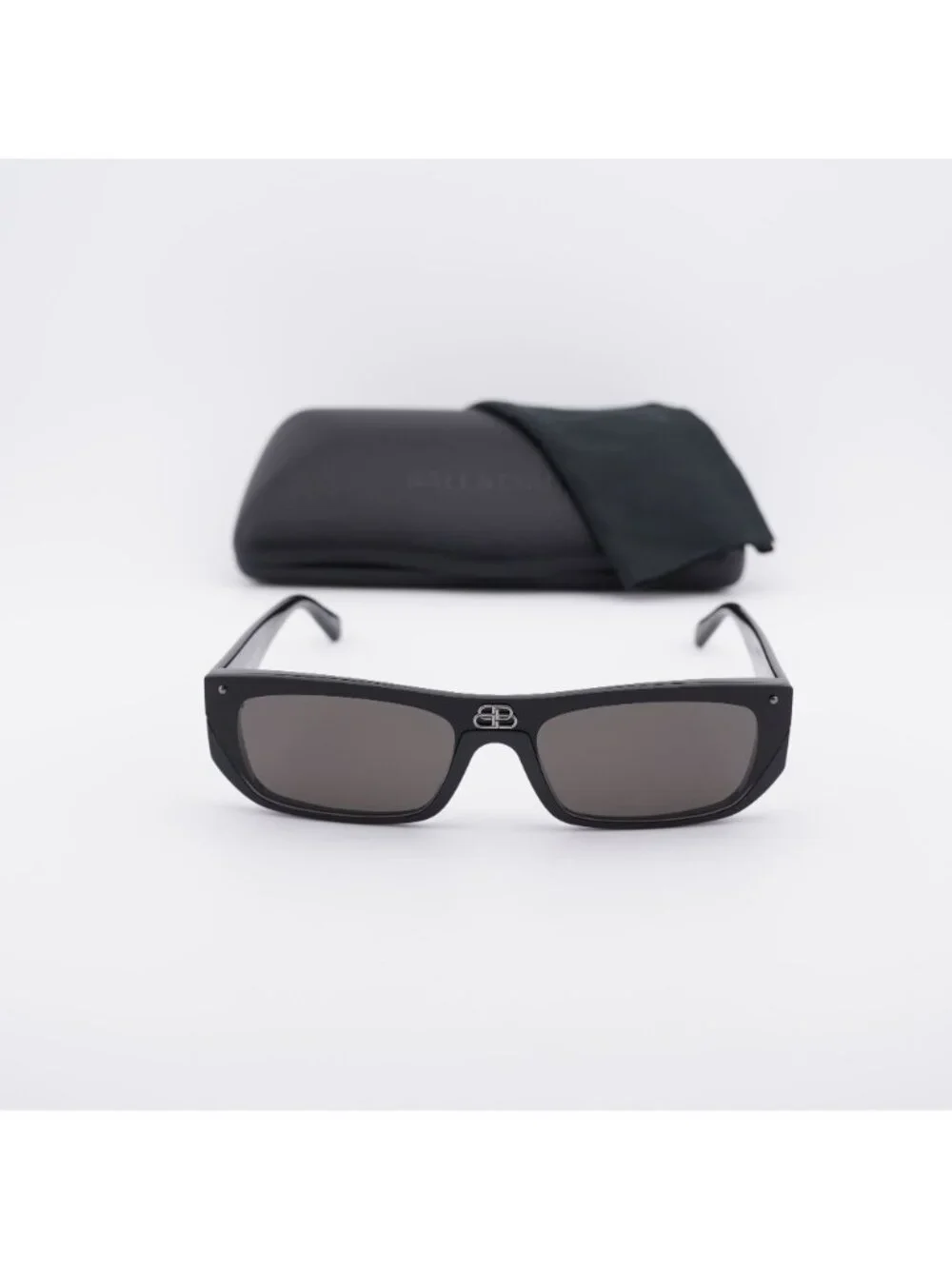 Balenciaga BB0080S 001 Rectangle Unisex Sunglasses - Black / Grey